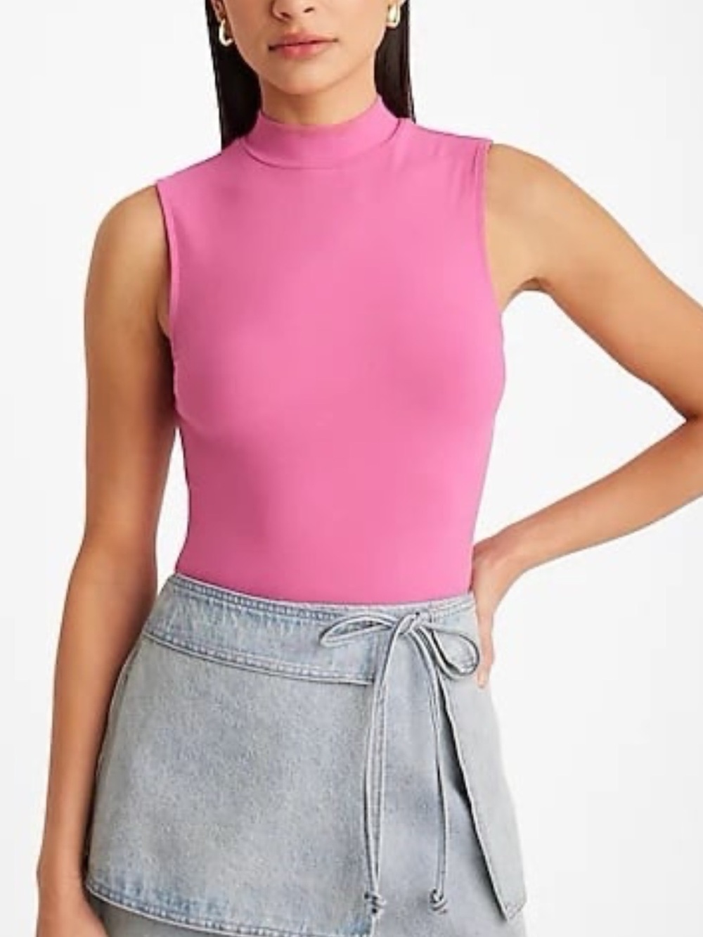 Express Pink Fitted Ribbed Mock Neck Fitted Sleeveless